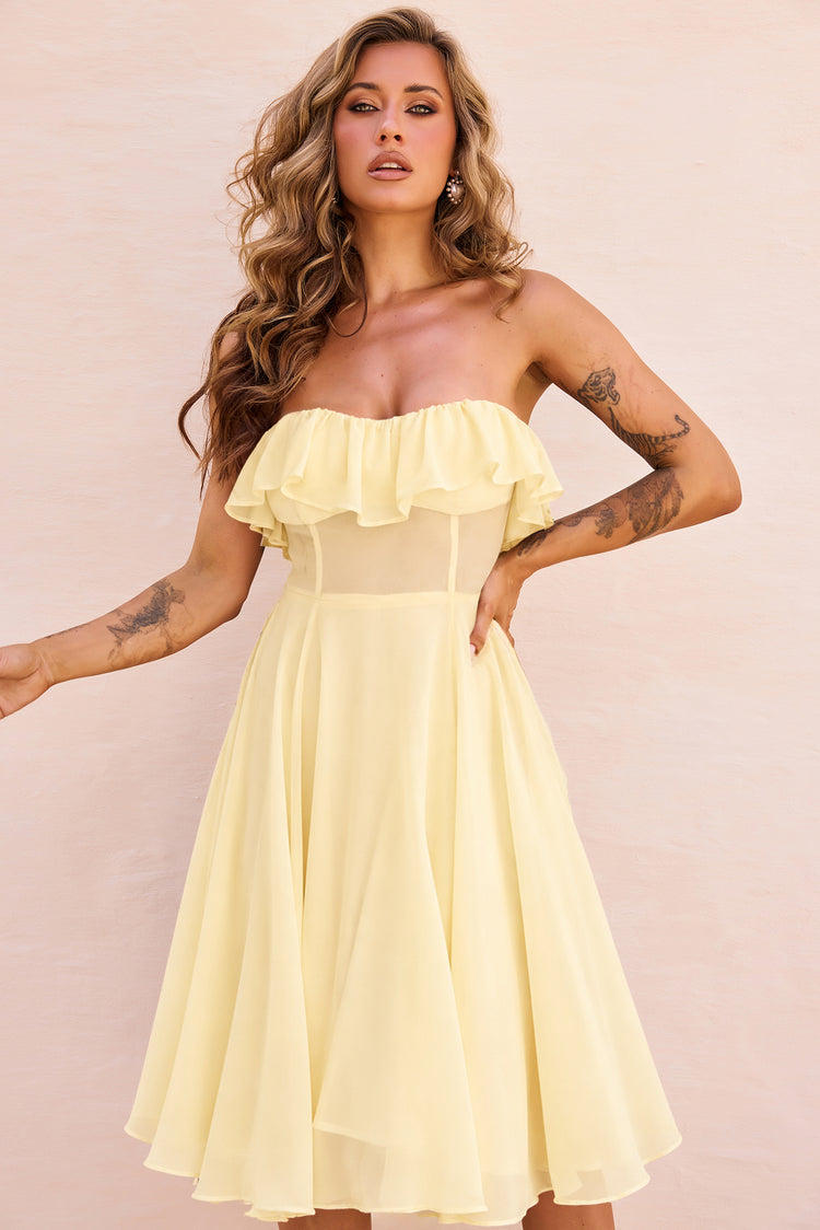 Aurelia Ruffle Chiffon Midi Dress - Lemon