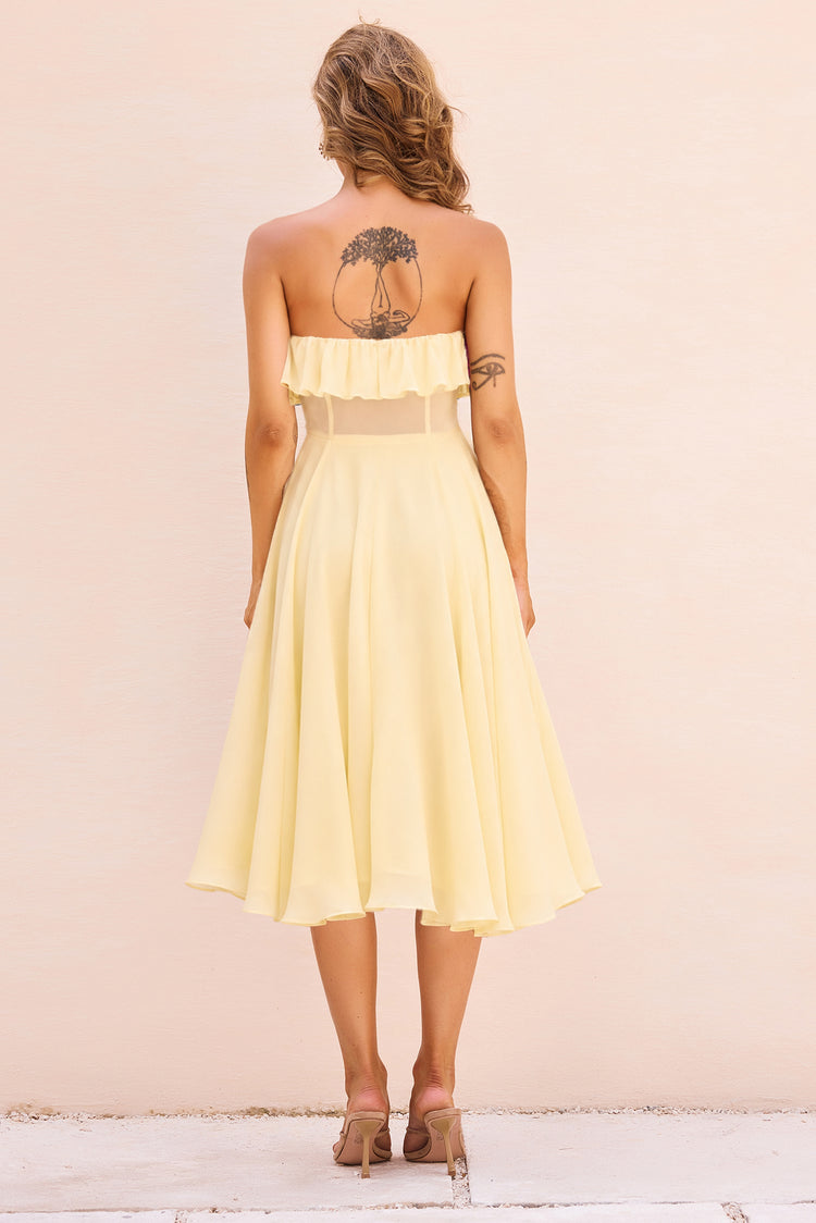 Aurelia Ruffle Chiffon Midi Dress - Lemon