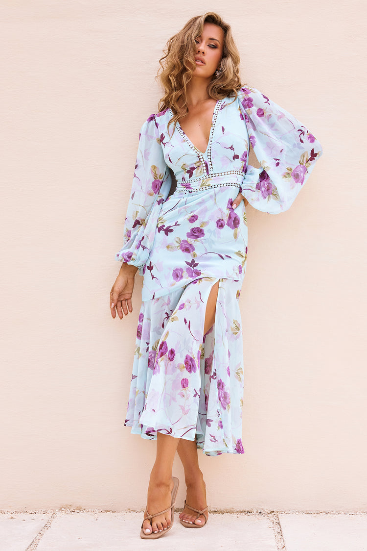 Lisette Chiffon Midi Dress - Blue Multi