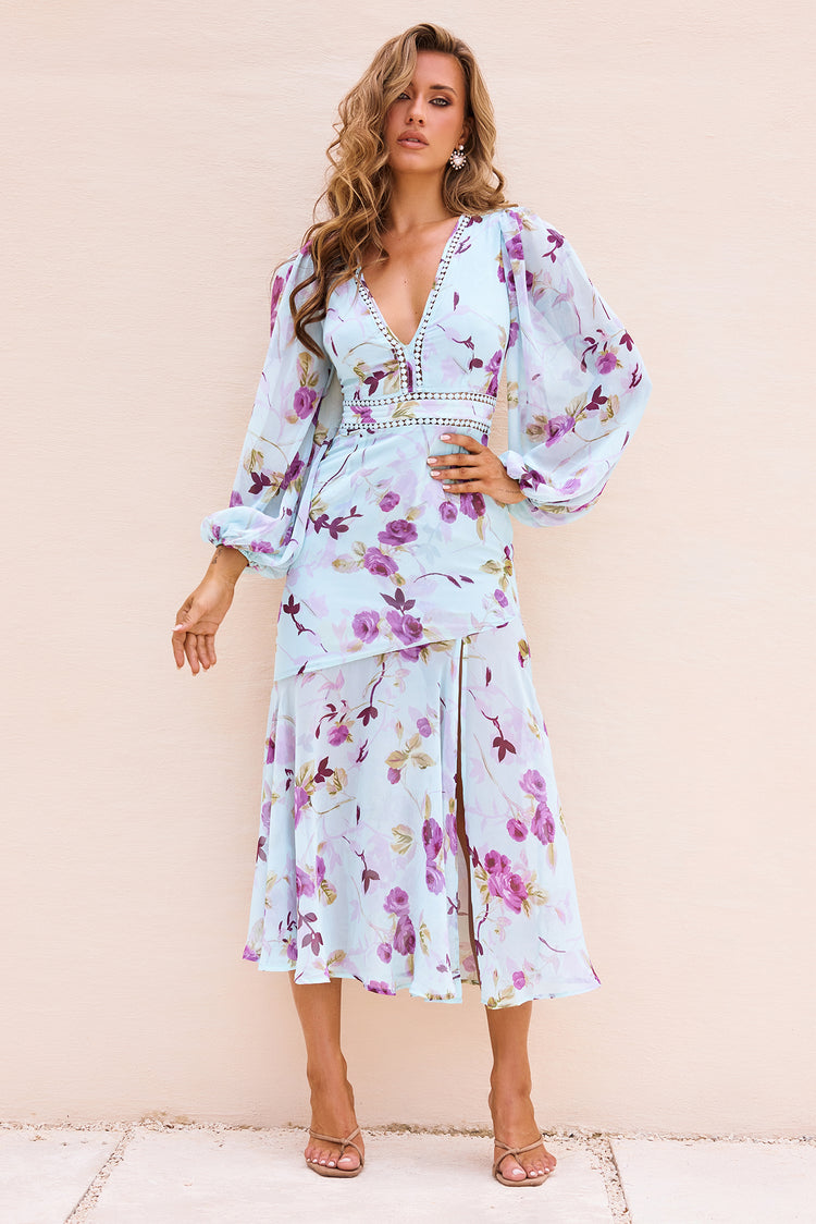 Lisette Chiffon Midi Dress - Blue Multi