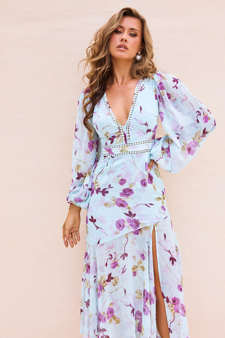 Lisette Chiffon Midi Dress - Blue Multi
