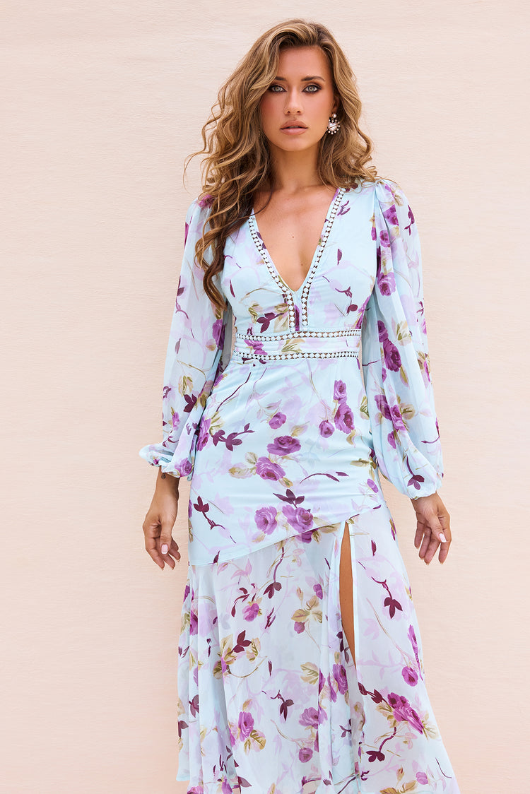 Lisette Chiffon Midi Dress - Blue Multi
