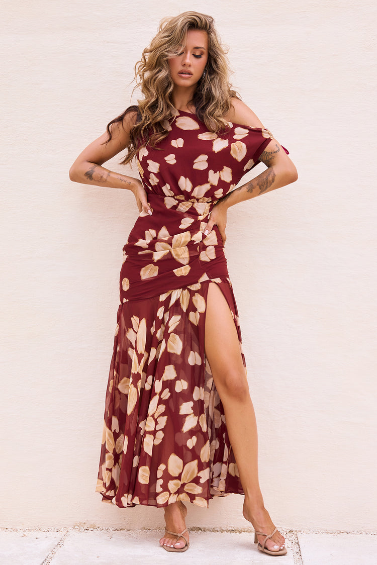 Rosalina Rain Chiffon Maxi Dress - Wine Multi