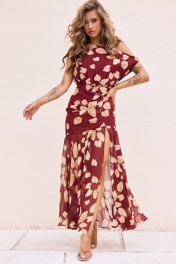 Rosalina Rain Chiffon Maxi Dress - Wine Multi