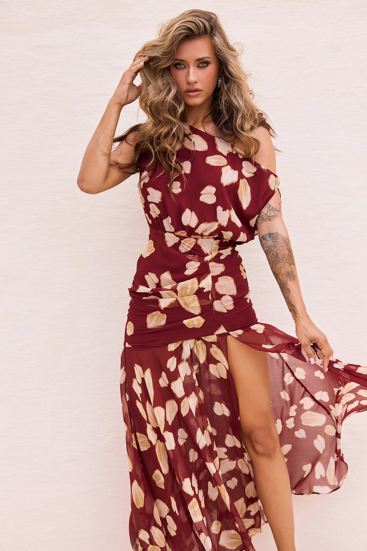 Rosalina Rain Chiffon Maxi Dress - Wine Multi