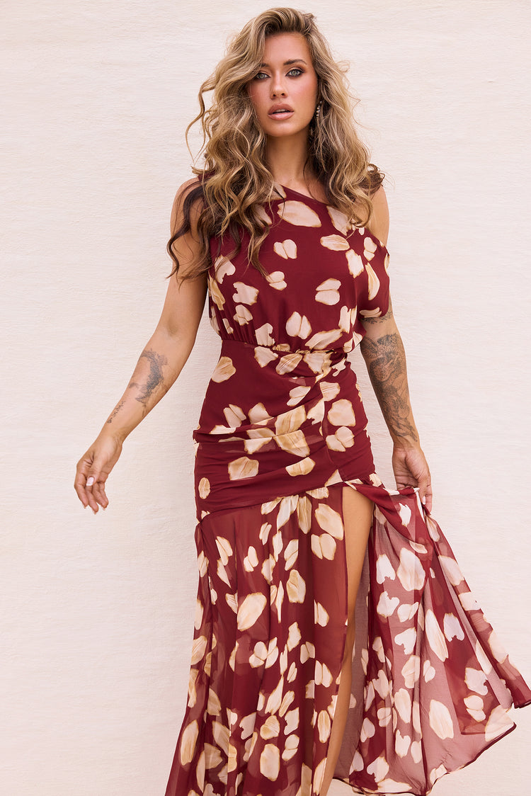 Rosalina Rain Chiffon Maxi Dress - Wine Multi