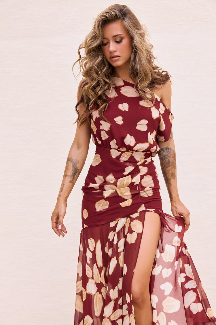 Rosalina Rain Chiffon Maxi Dress - Wine Multi