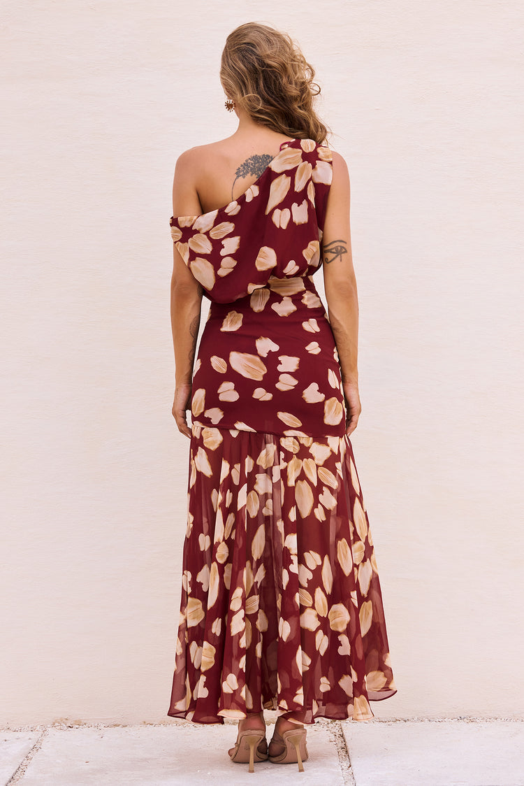 Rosalina Rain Chiffon Maxi Dress - Wine Multi