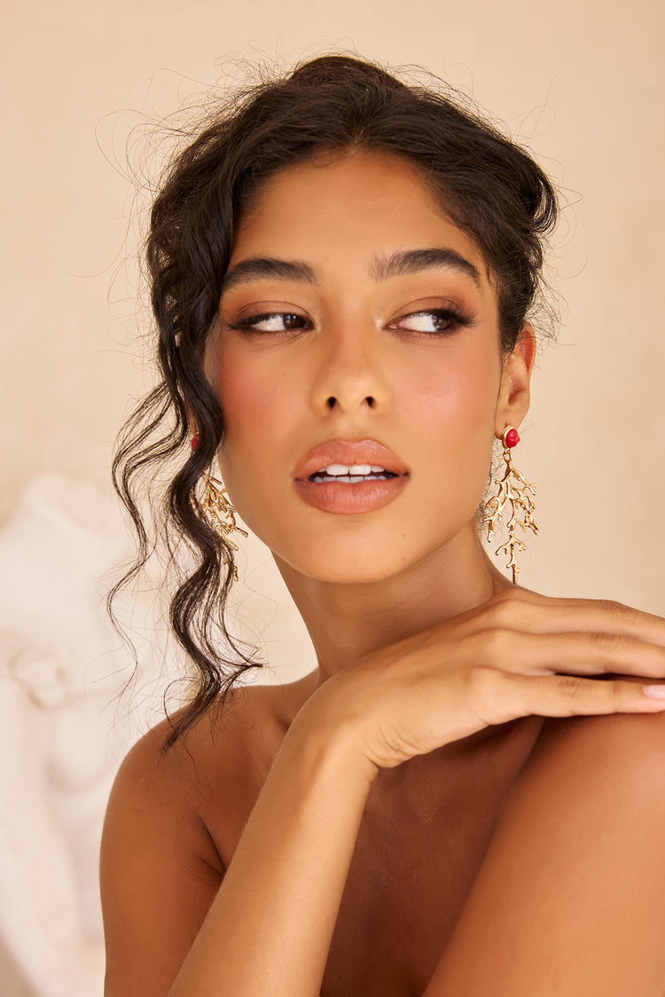 Coral Serenade Earrings - Gold