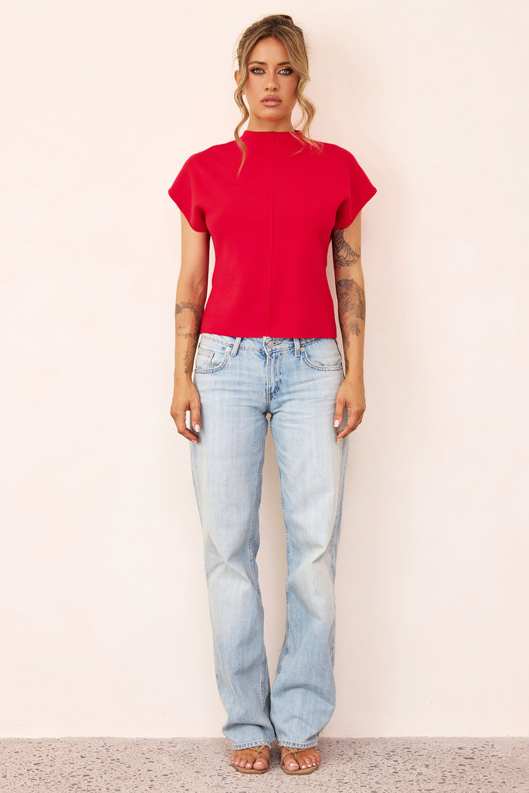 Reef Curved Knit Top - Red