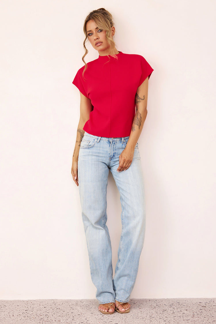 Reef Curved Knit Top - Red