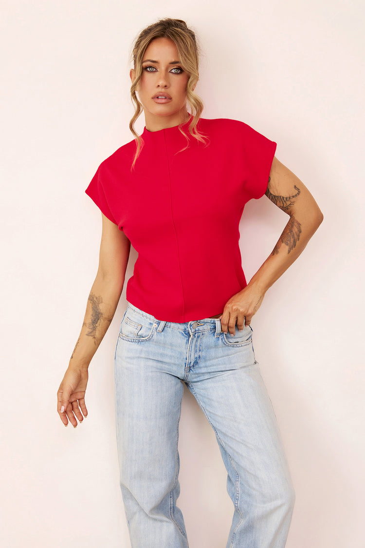 Reef Curved Knit Top - Red