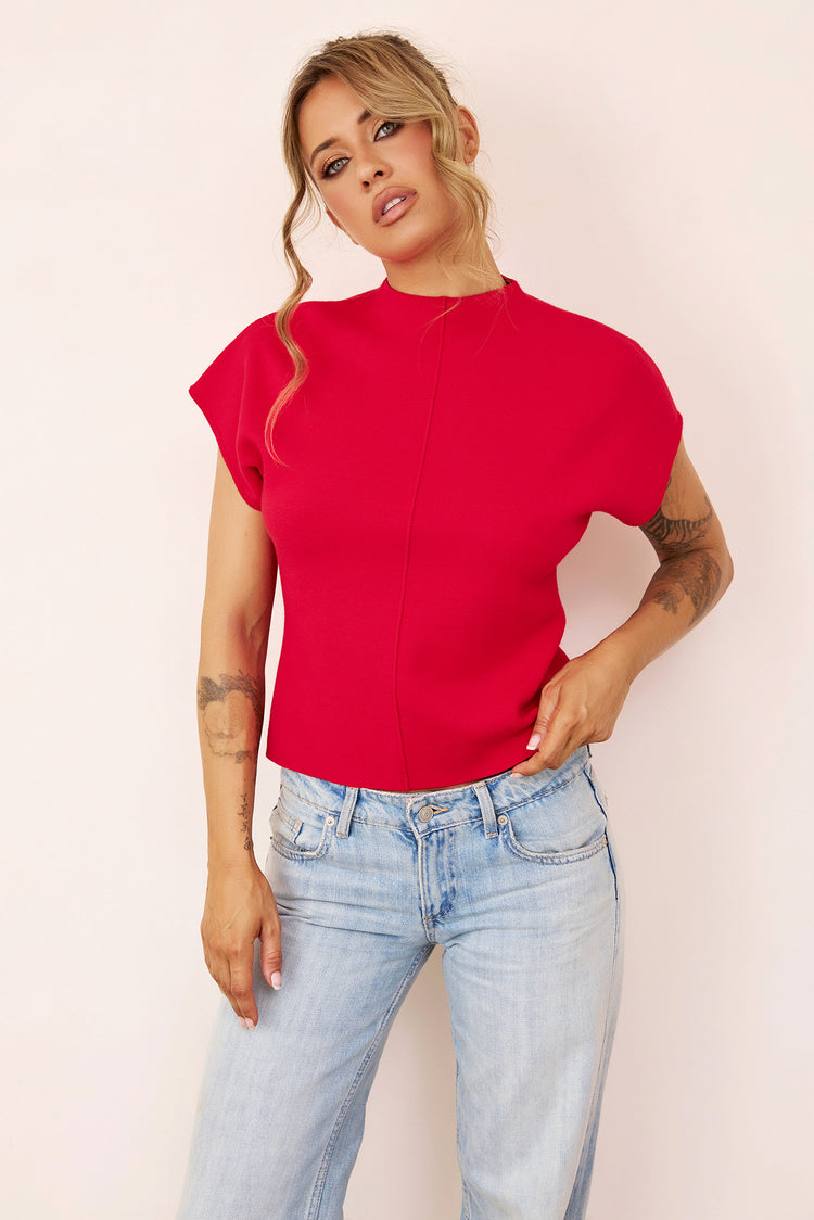 Reef Curved Knit Top - Red