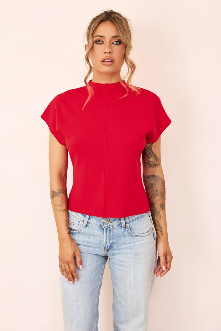 Reef Curved Knit Top - Red