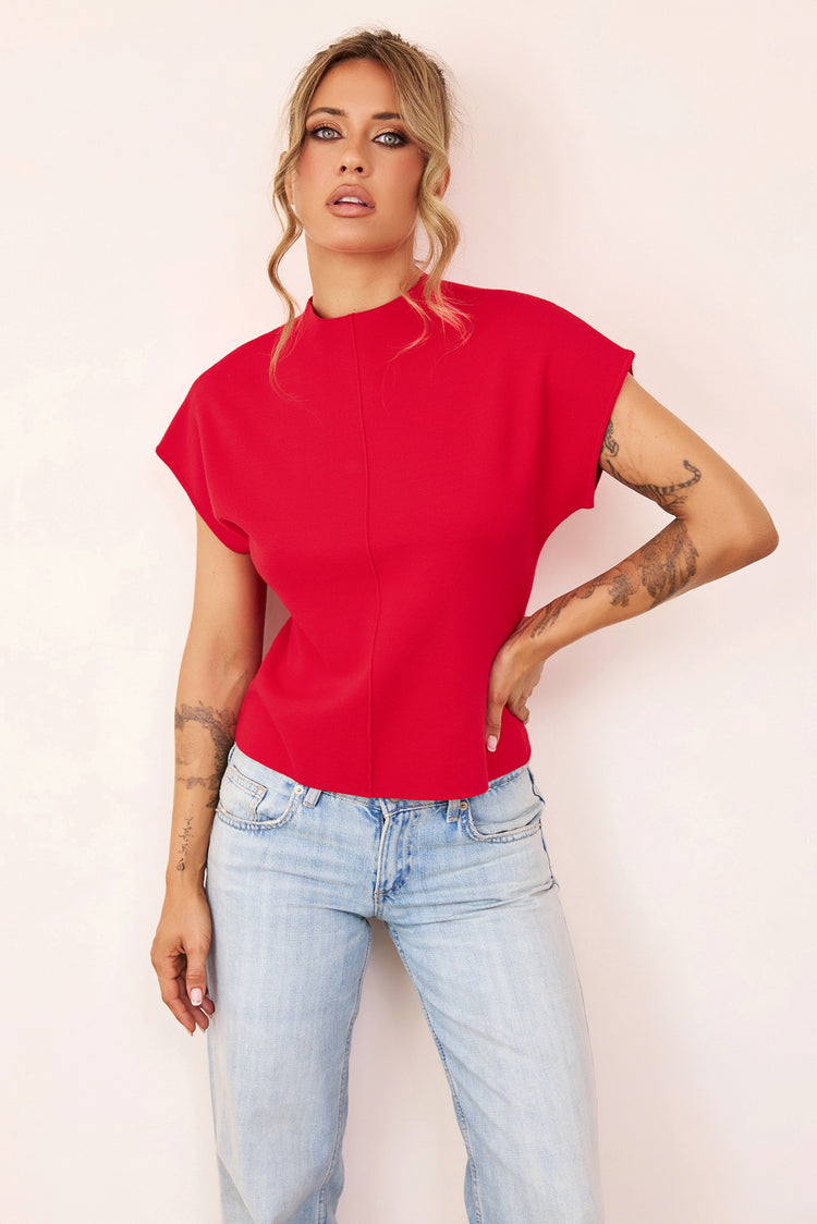 Reef Curved Knit Top - Red