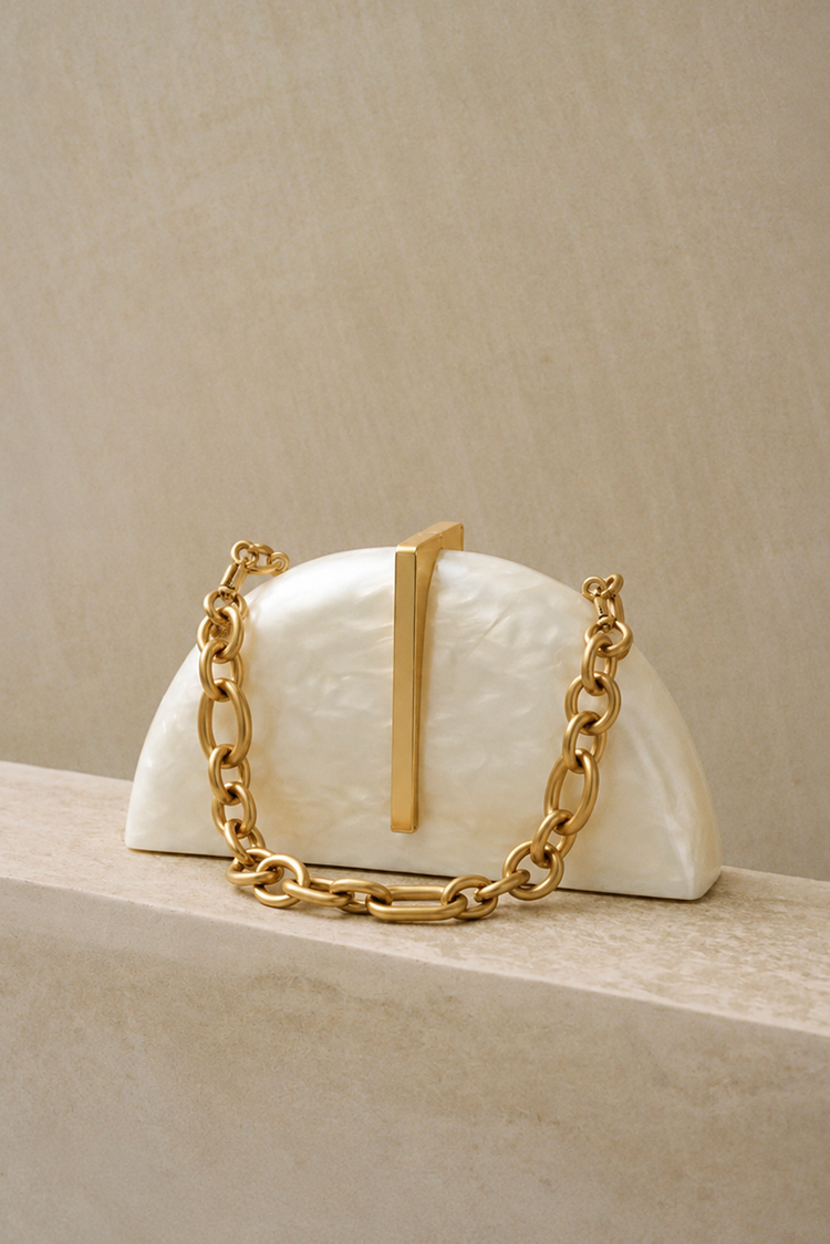 Perla Sculptural Clutch Bag - White
