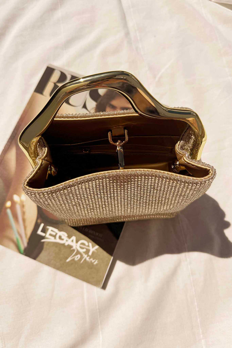 Sculpted Glow Evening Bag - Gold