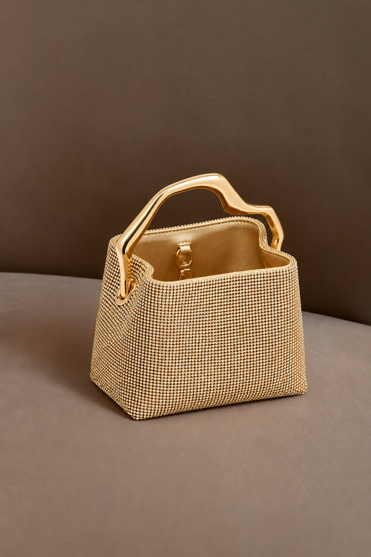 Sculpted Glow Evening Bag - Gold