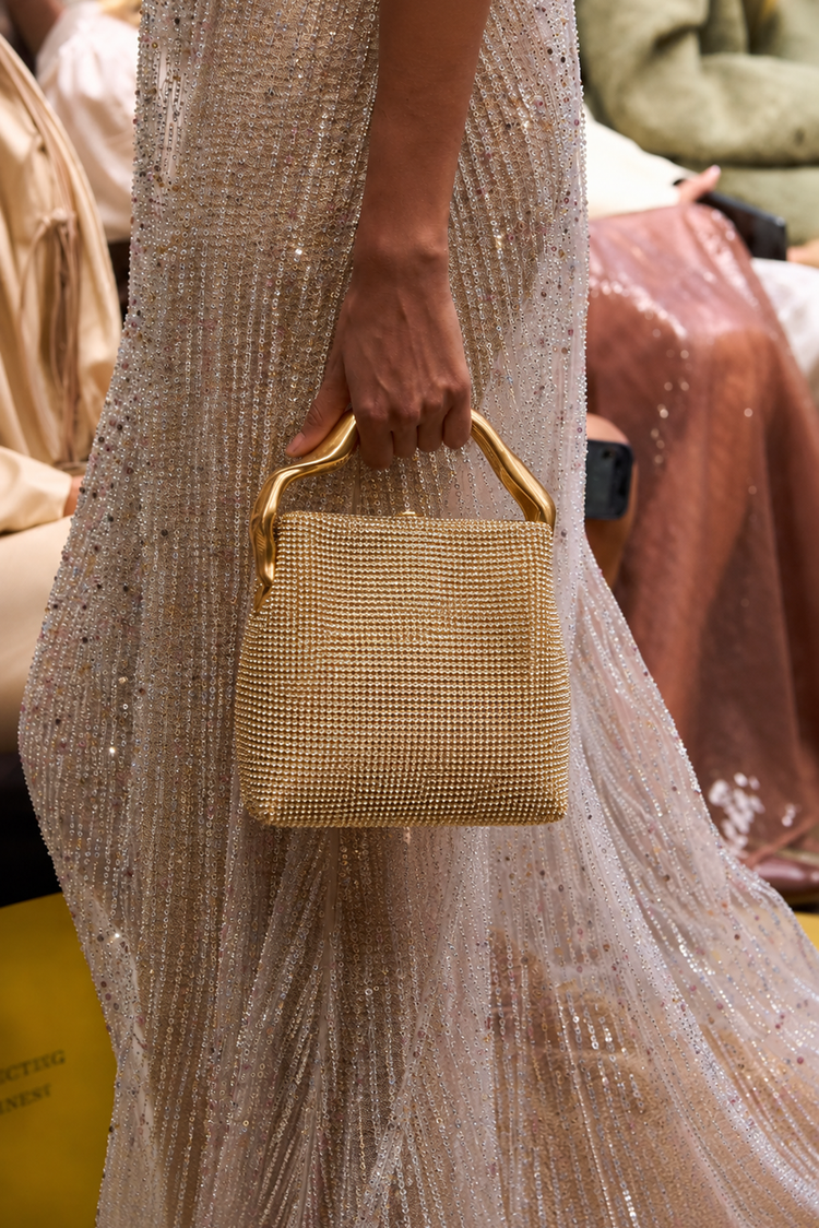 Sculpted Glow Evening Bag - Gold