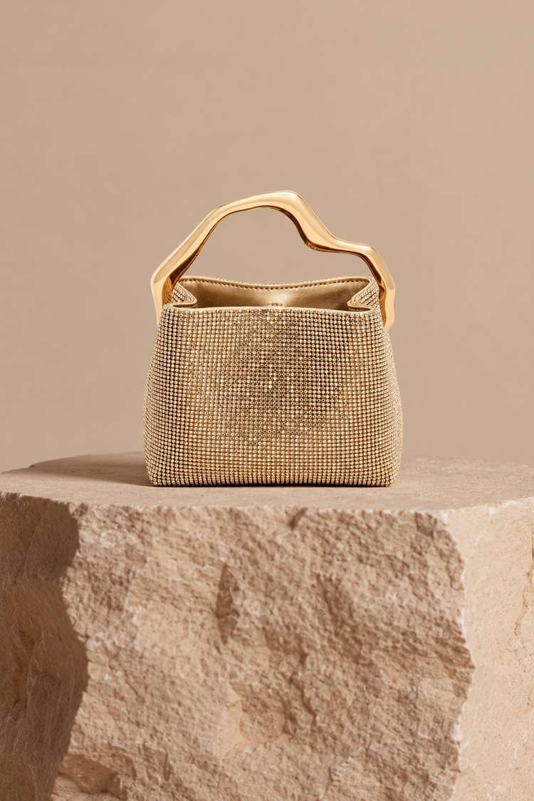 Sculpted Glow Evening Bag - Gold