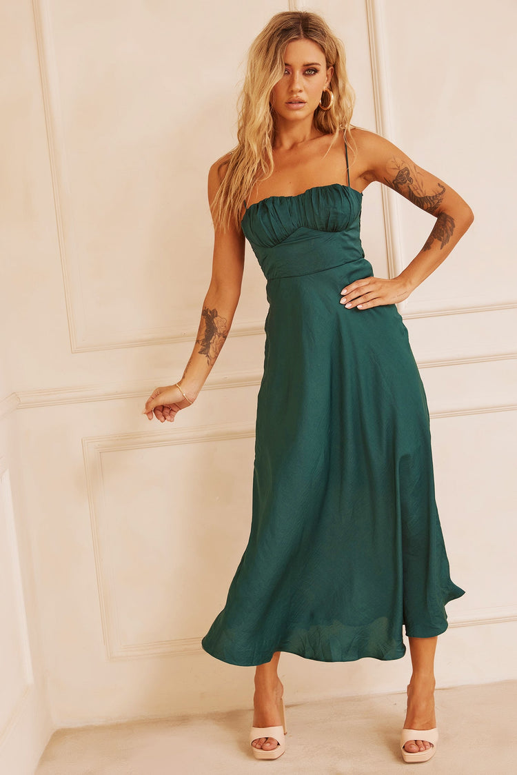 Affectionate Love Midi Dress - Forest Green for women