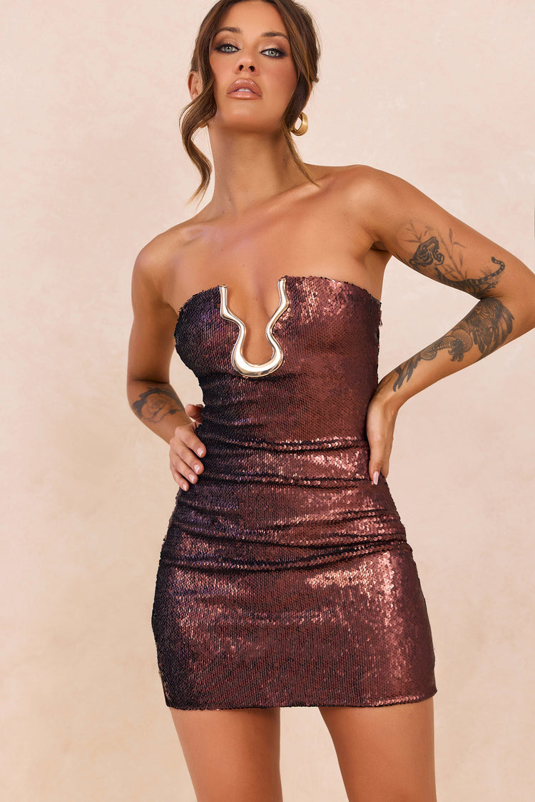 Afterglow Sequin Mini Dress - Bronze for women