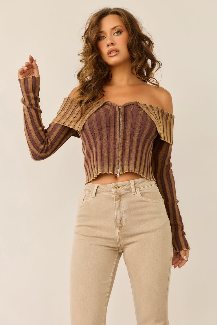 Alicia Knit Top - Brown for women