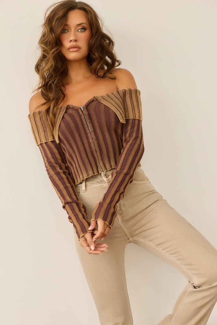 Alicia Knit Top - Brown for women