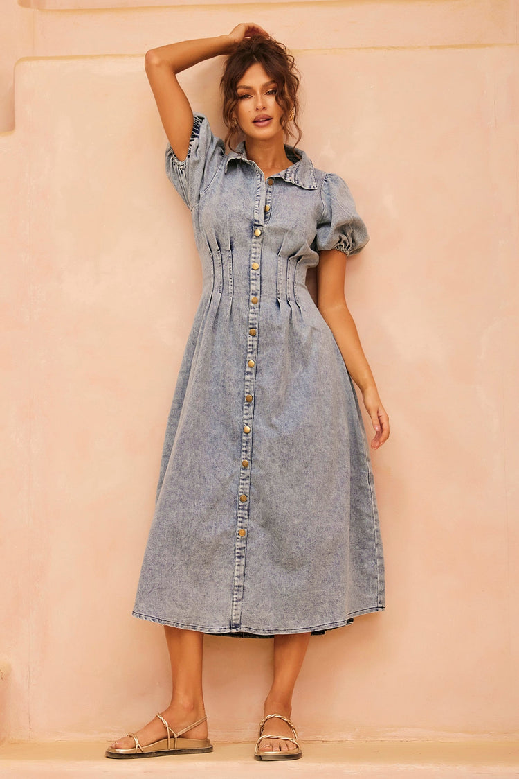 Amber Denim Midi Dress - Washed Blue for women