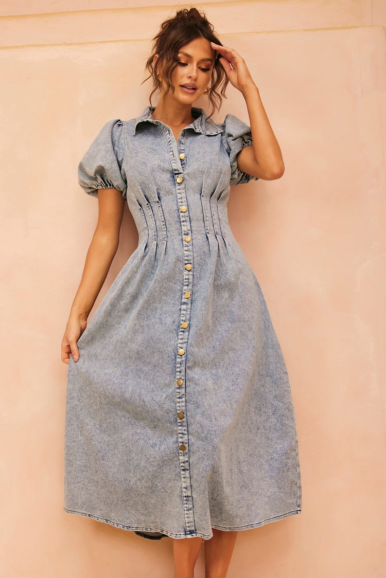 Amber Denim Midi Dress - Washed Blue for women