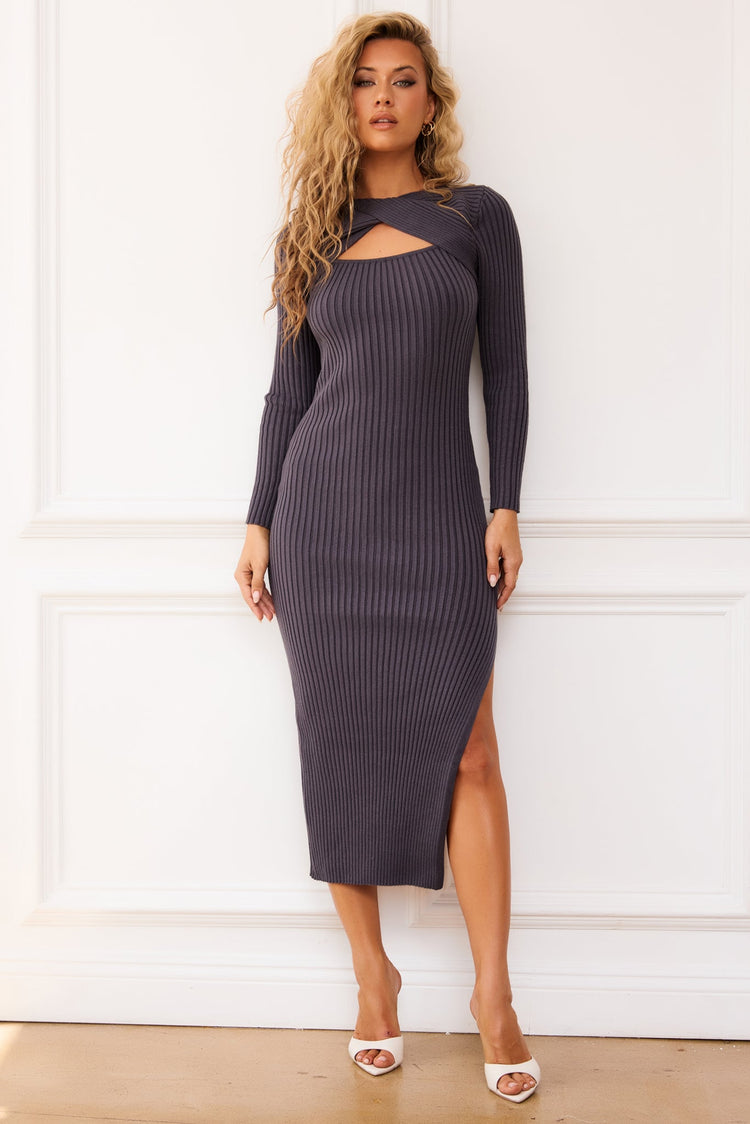 Amelia Knit Midi Dress - Charcoal for women