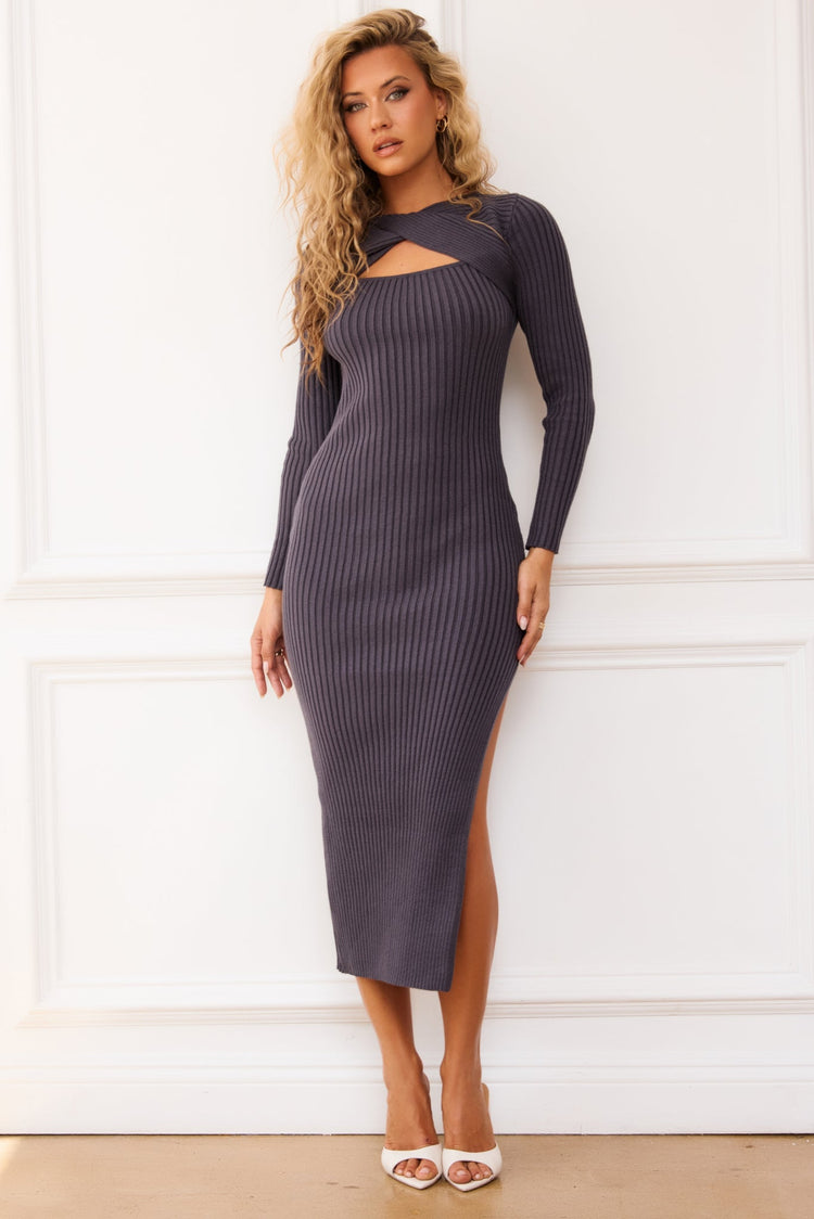 Amelia Knit Midi Dress - Charcoal for women