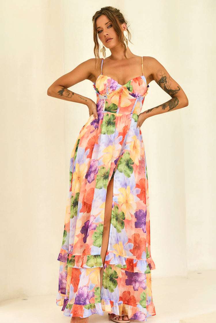 Azure Bloom Chiffon Maxi Dress - Orange Multi for women