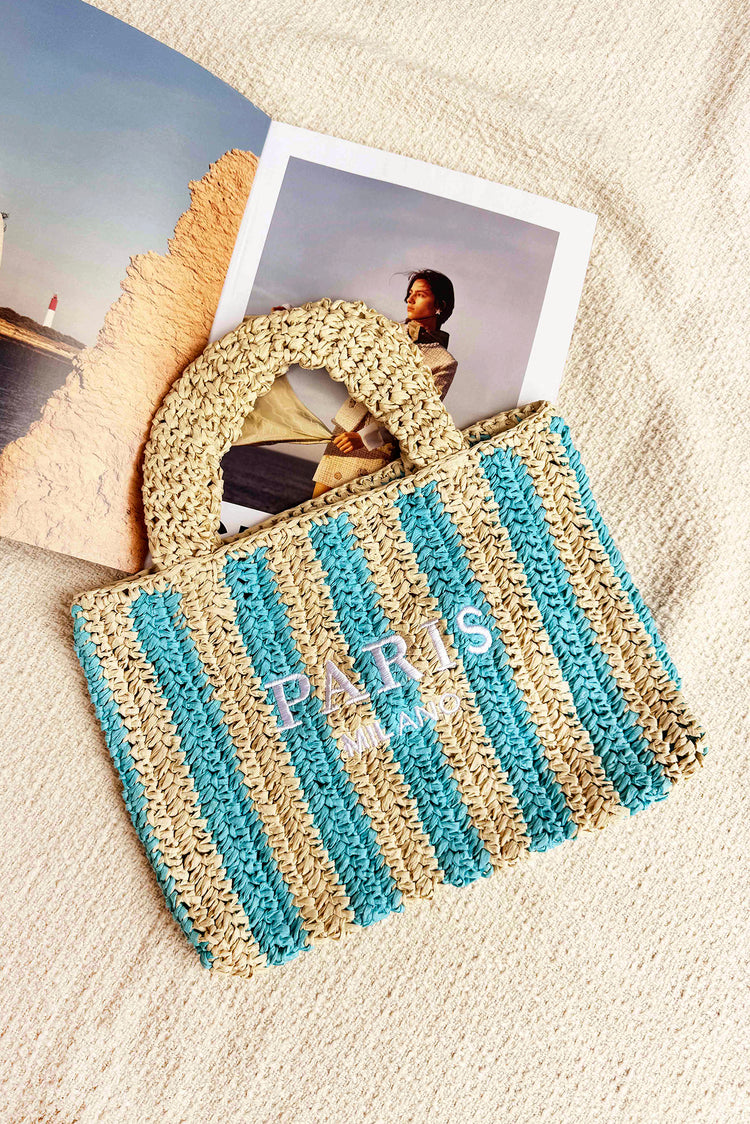 Azure Escape Raffia Bag - Blue Beige for women