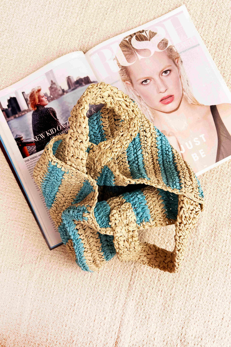 Azure Escape Raffia Bag - Blue Beige for women