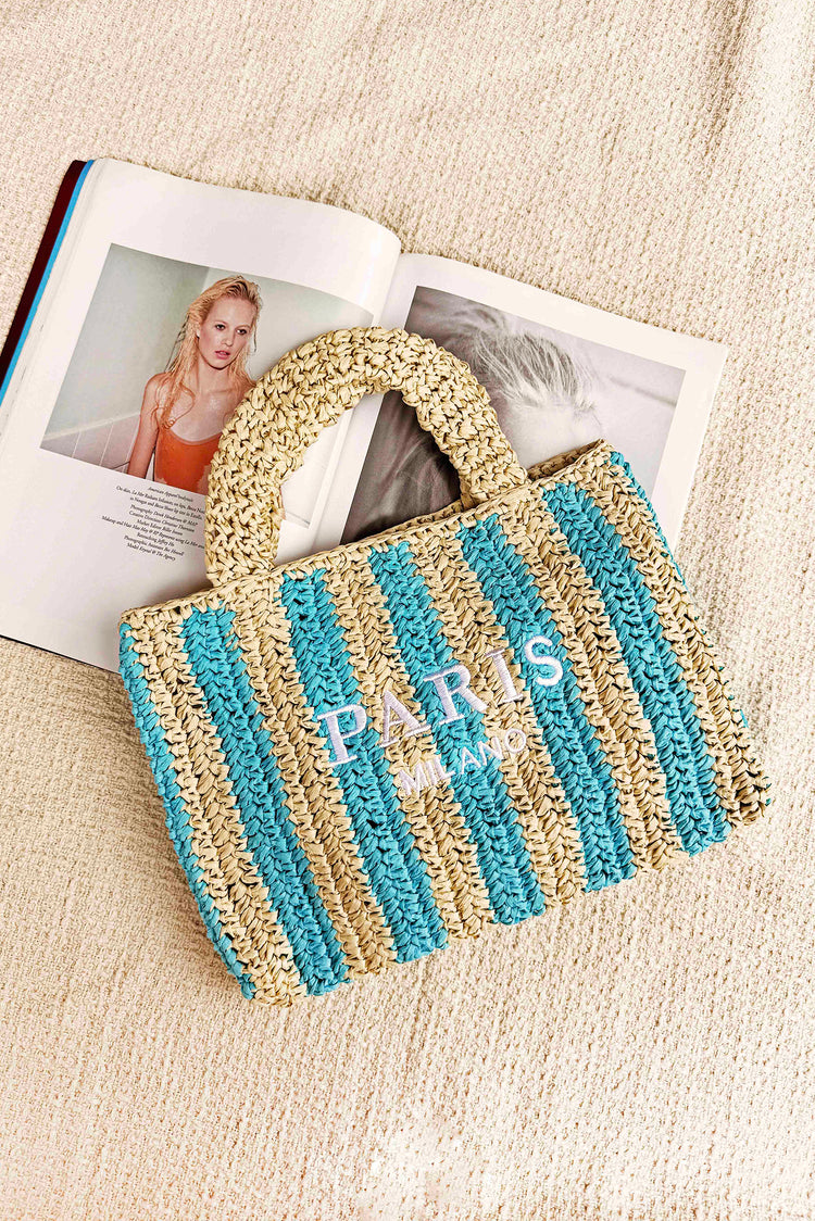 Azure Escape Raffia Bag - Blue Beige for women