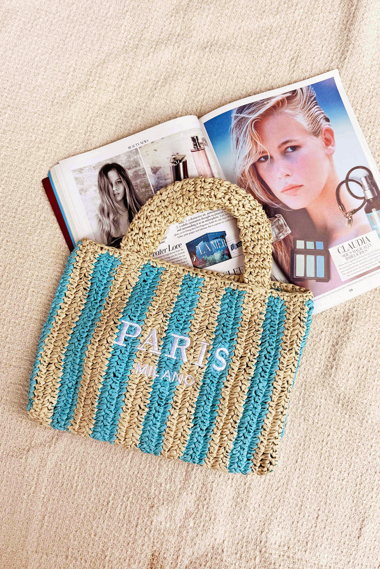 Azure Escape Raffia Bag - Blue Beige for women