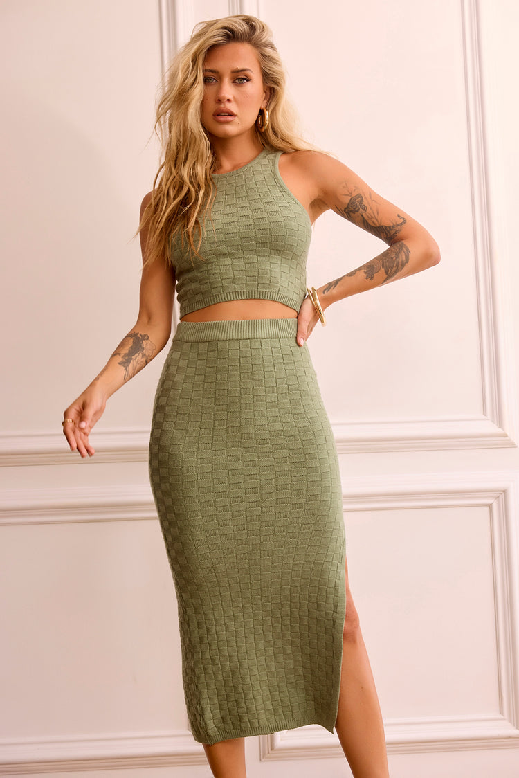 Be My Girl Knit Midi Skirt - Green for women