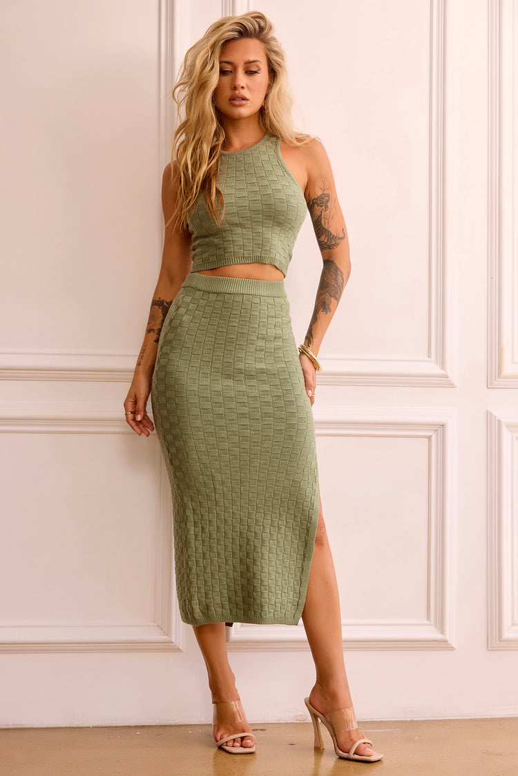 Be My Girl Knit Midi Skirt - Green for women