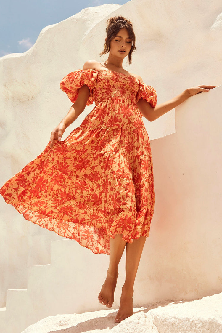 Betty's Garden Midi Dress - Orange Multi for women