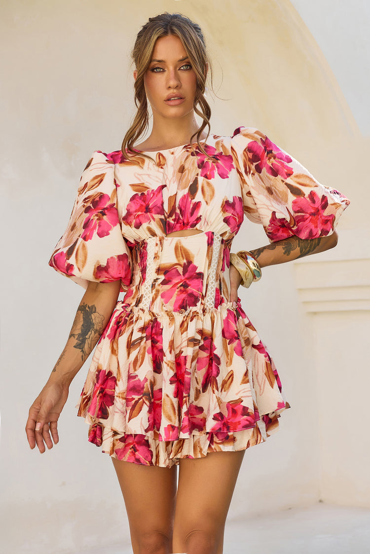 Blooming Belle Woven Playsuit - Wine Multi for women