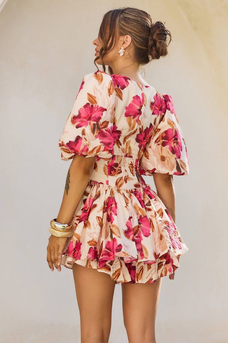 Blooming Belle Woven Playsuit - Wine Multi for women