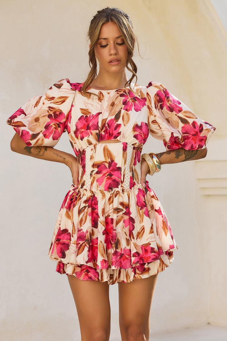 Blooming Belle Woven Playsuit - Wine Multi for women