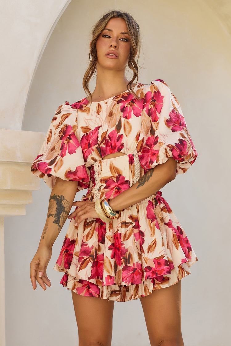 Blooming Belle Woven Playsuit - Wine Multi for women