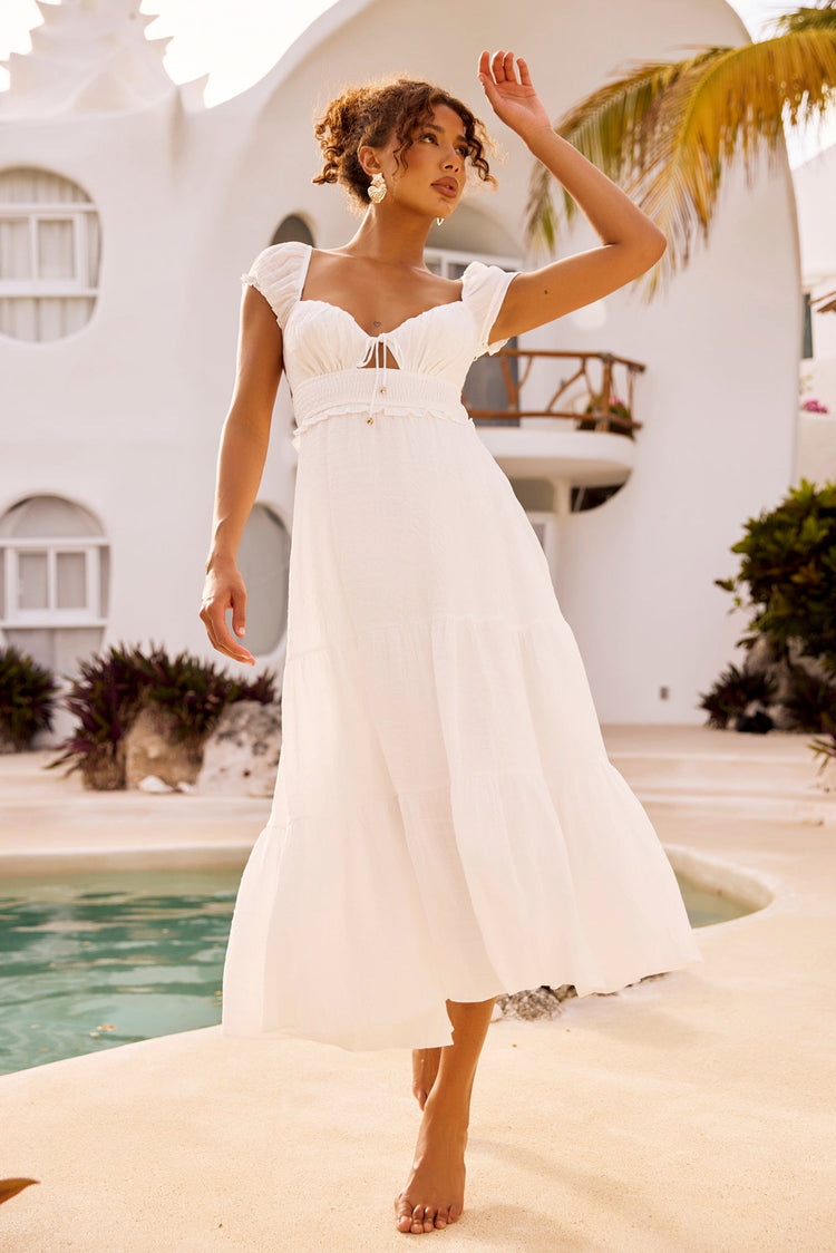 white bohemian maxi dress Long-sleeved Cotton with Suede Embroidered Vest Boho Suit, White / XS 2 M 35.4 29.5 61.4 2 Monaco Long bohemian dress with