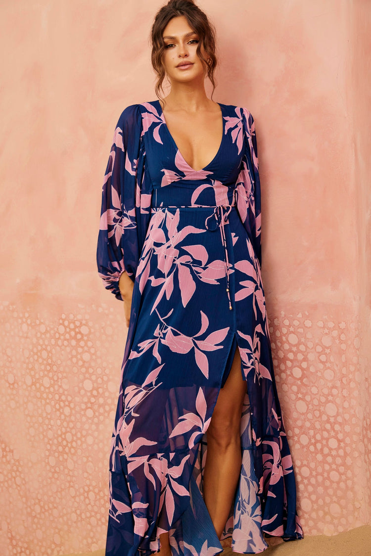 Botanical Blooms Maxi Dress - Navy for women