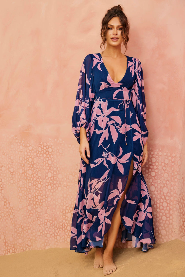 Botanical Blooms Maxi Dress - Navy for women
