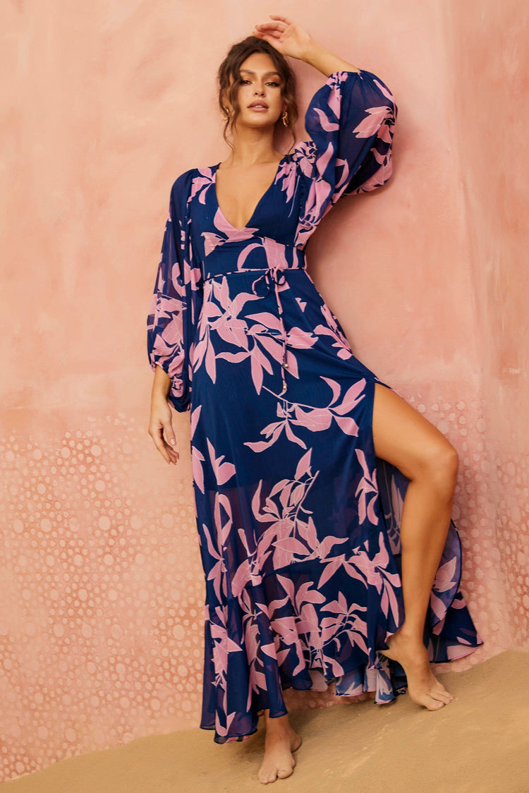 Botanical Blooms Maxi Dress - Navy for women