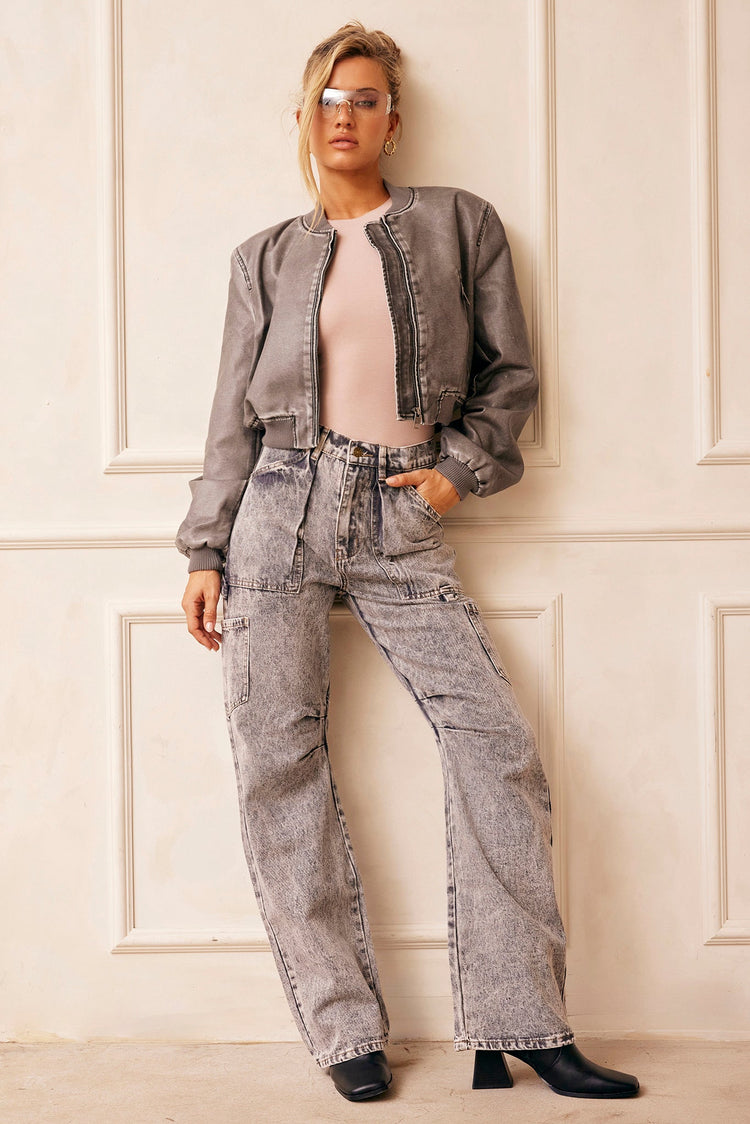 Boy Meets Girl Biker Vegan Leather Jacket - Slate for women