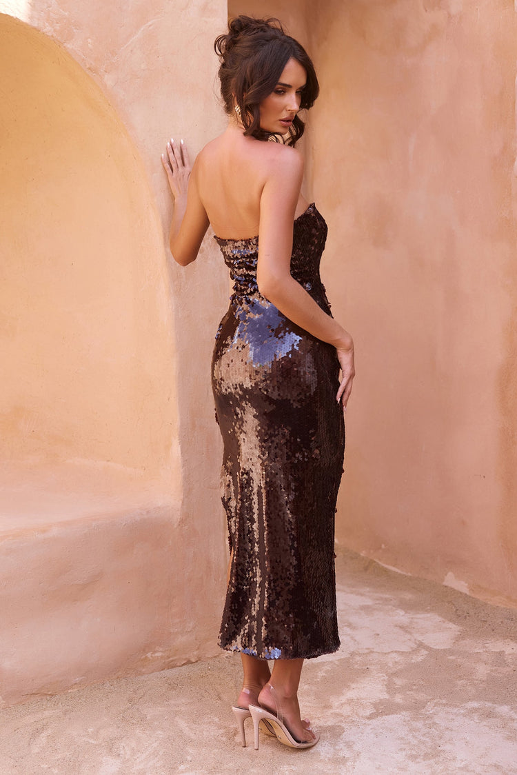 Bright Breezy Sequin Midi Dress - Chocolate for women